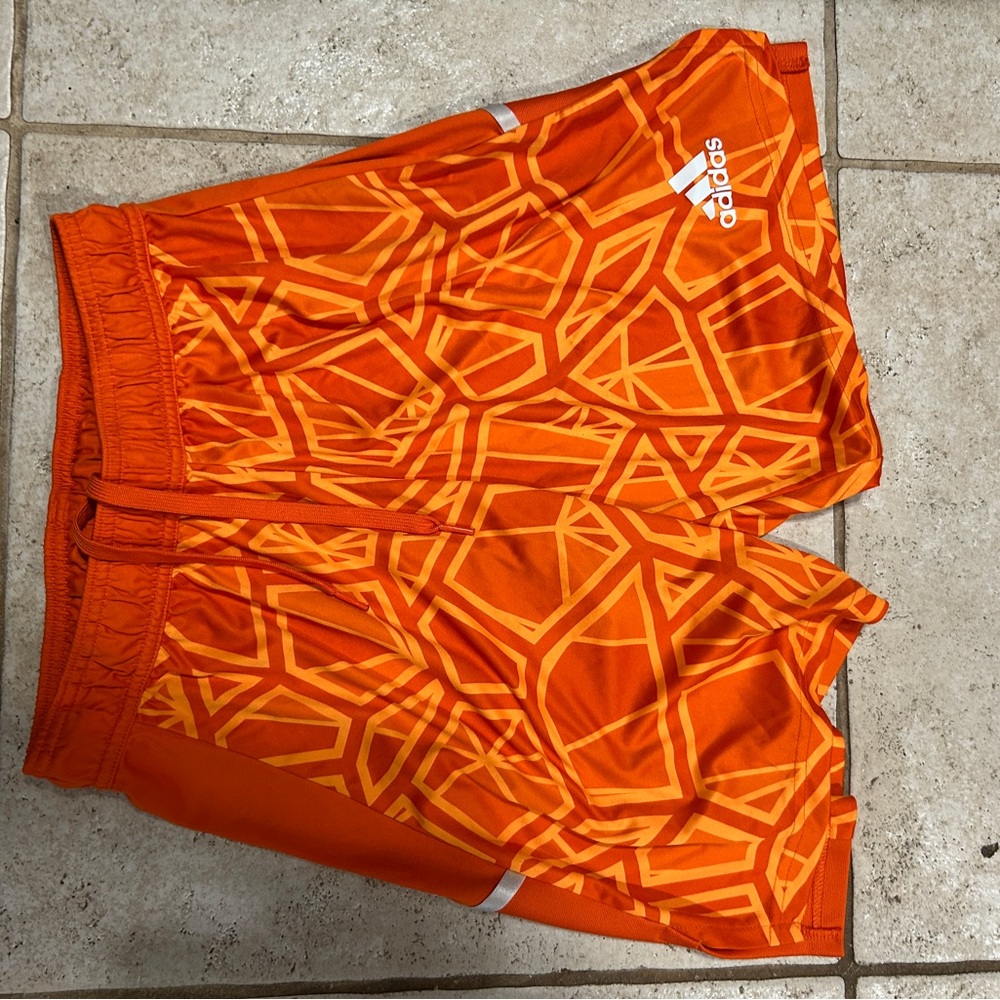 Adidas Men's Bright Orange Patterned Athletic Shorts